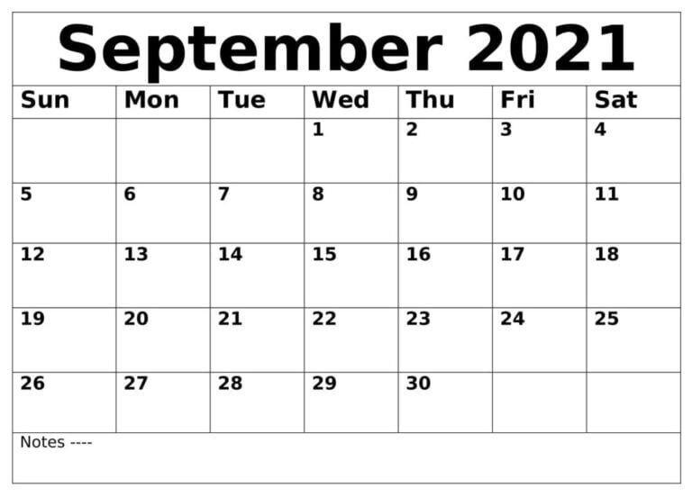 September 2021 Calendar Template With Holidays