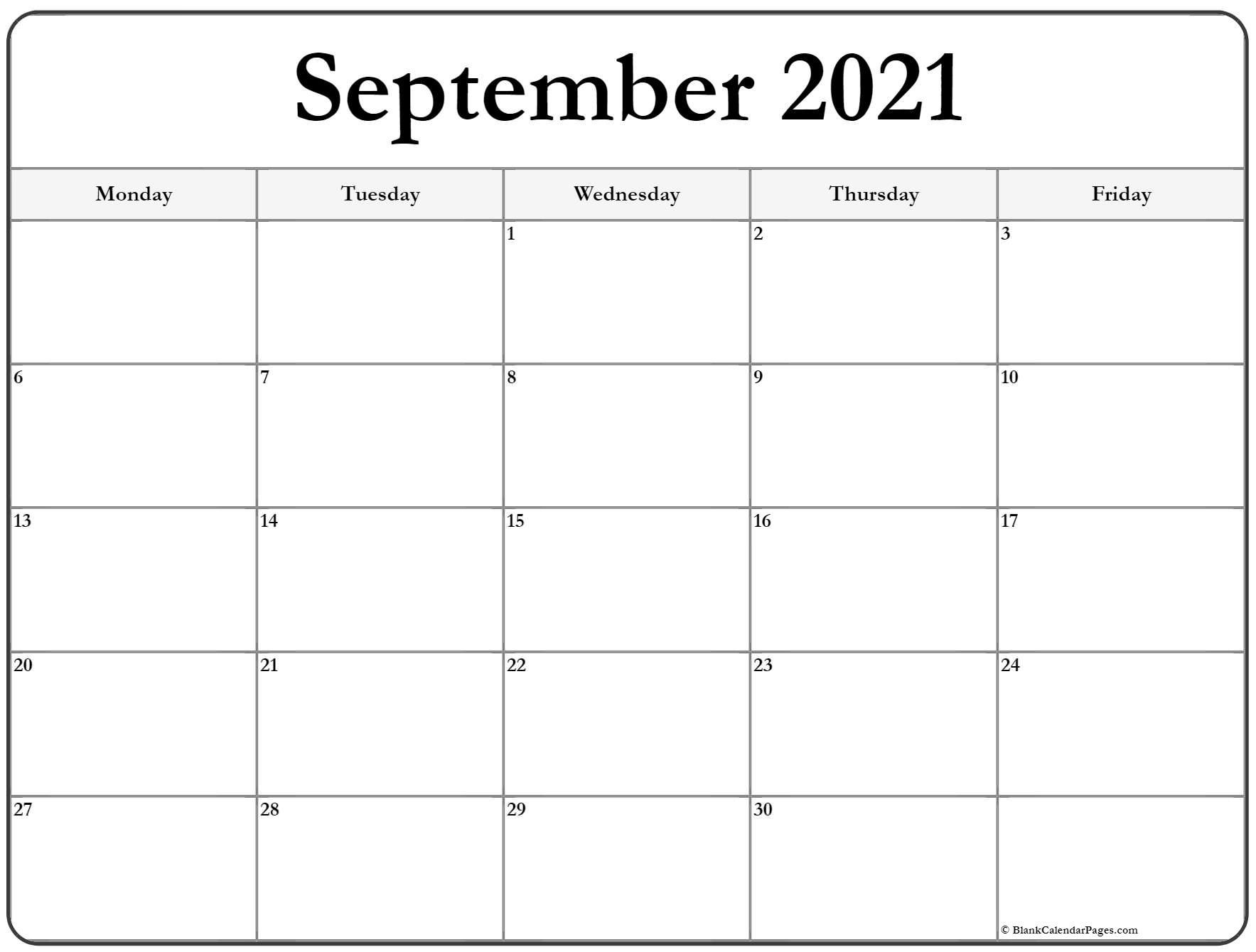 September 2021 Monday Calendar | Monday To Sunday