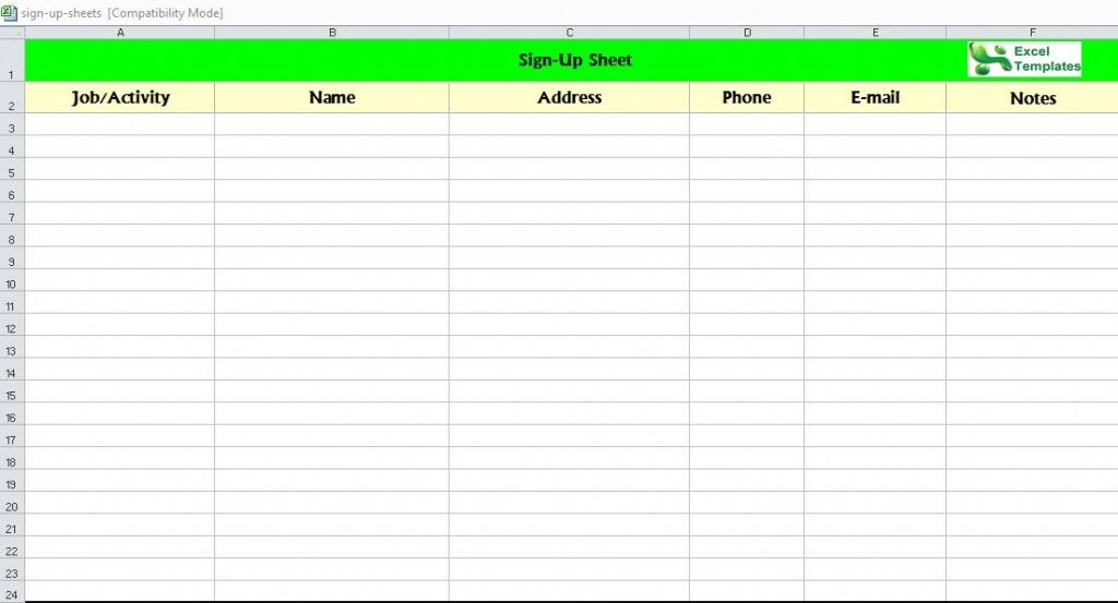 Sign Up Sheet Template | Sign Up Sheet Template Free