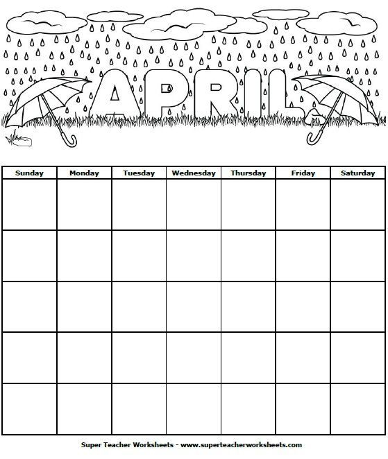 Students Can Color This April Calendar And Fill In The
