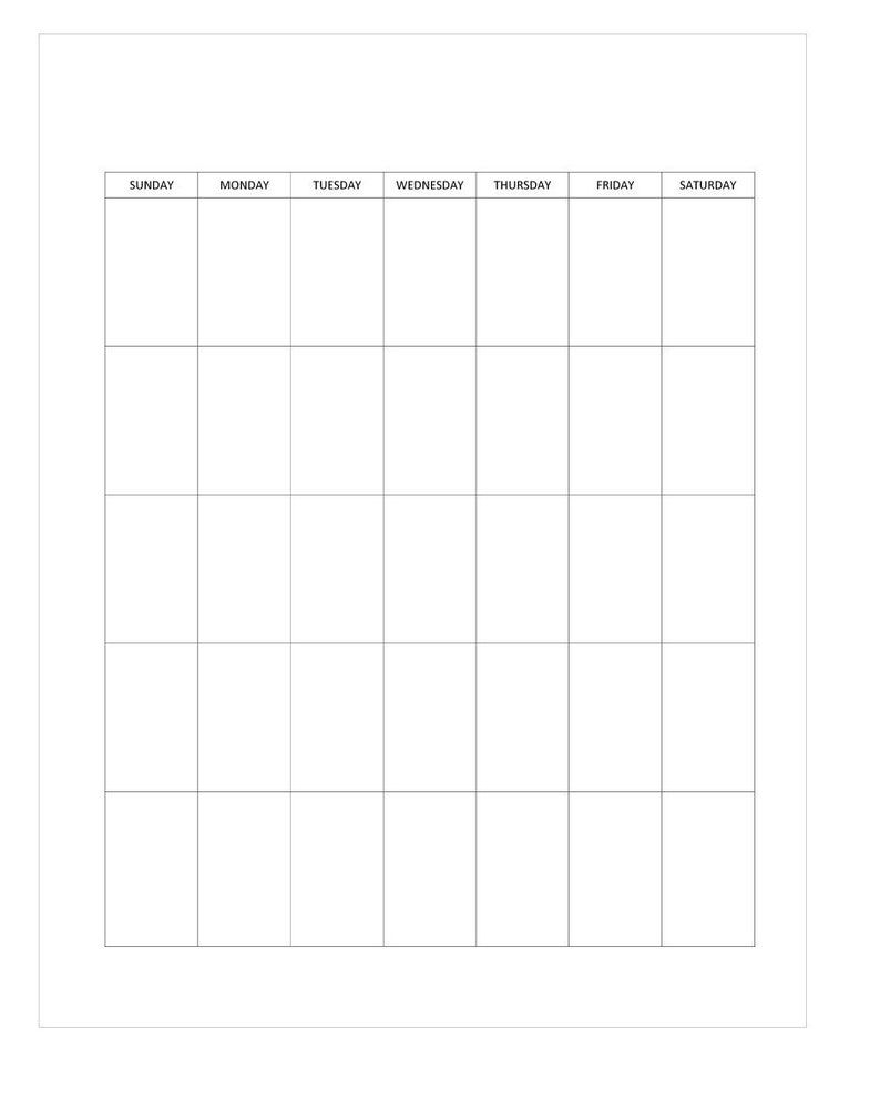 sunday start printable blank monthly calendar standard | etsy
