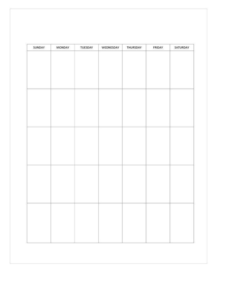 Sunday Start Printable Blank Monthly Calendar Standard | Etsy