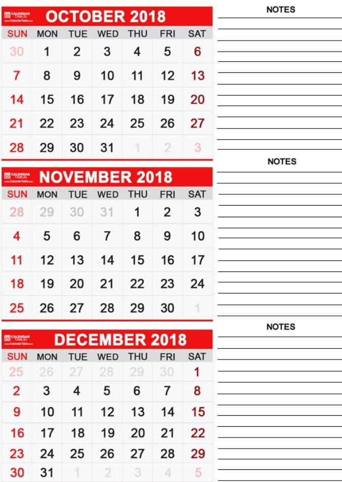 Three Monthly Calendar