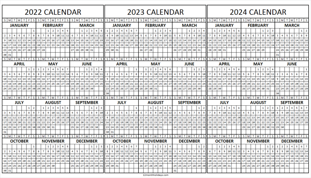 Three Year Calendar 2022 2023 2024 | Three Year Calendar