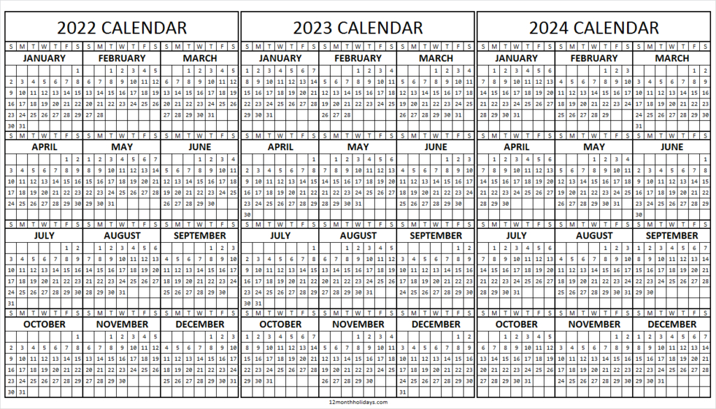 three year calendar 2022 2023 2024 | three year calendar