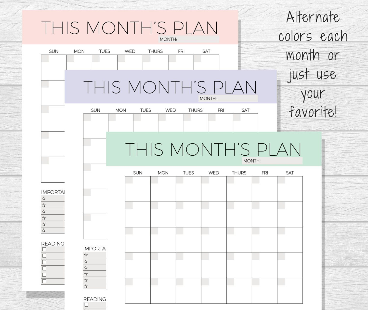 undated monthly planner printable monthly calendar