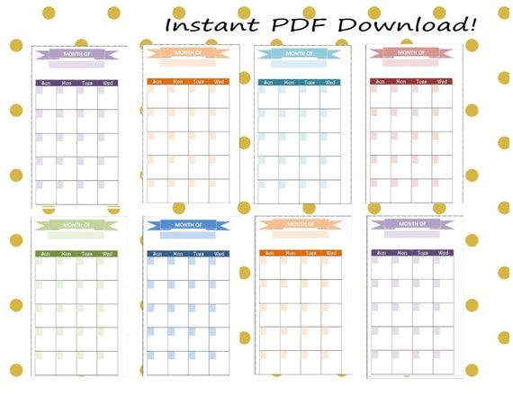 Undated Printable Monthly Calendar Planner Inserts