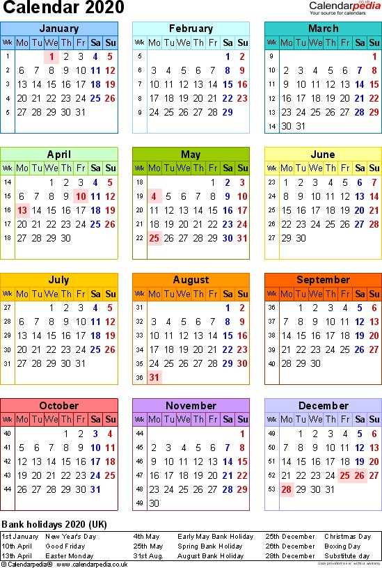 unique year at a glance calendar 2020 printable calendar