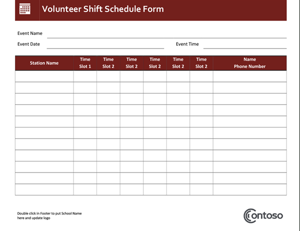 Volunteer Shift Schedule