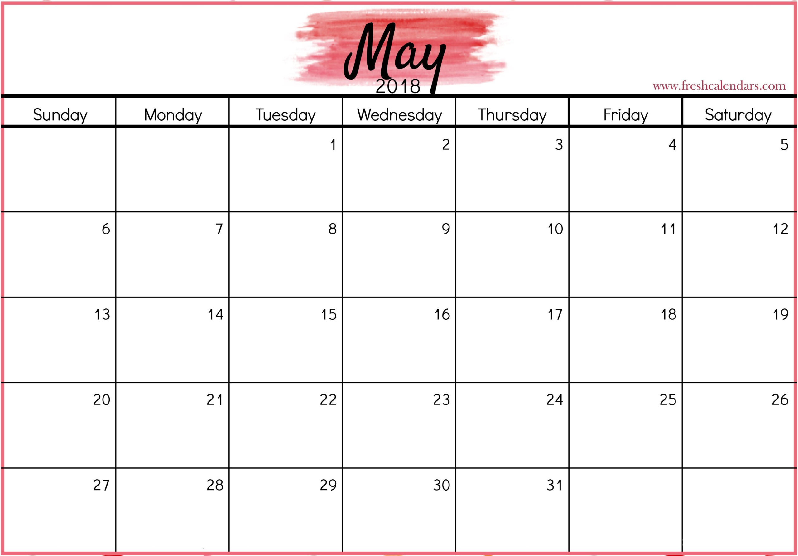 Want To Print Or Download A May 2018 Calendar Pink Color