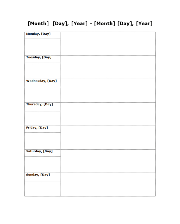 weekly blank calendar free printable templates