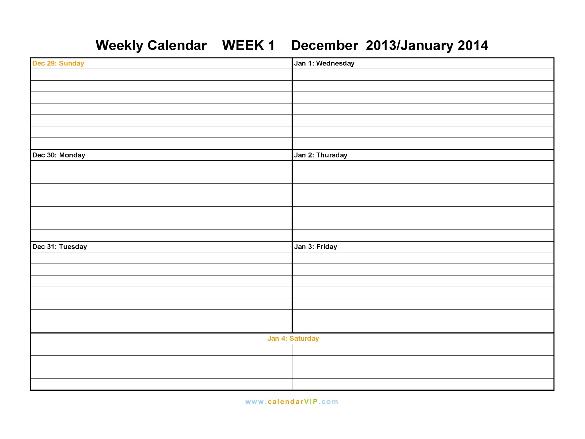 Weekly Calendar 2015 Free Weekly Calendar Templates