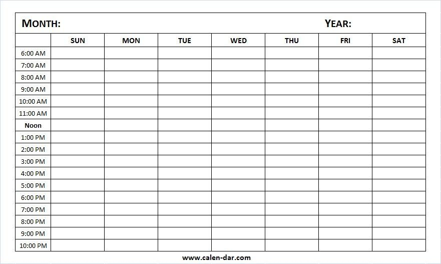 Weekly Calendar Blank Printable With Hours (time Slots