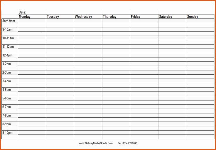 Weekly Calendar With Time Slots Printable Blank Weekly