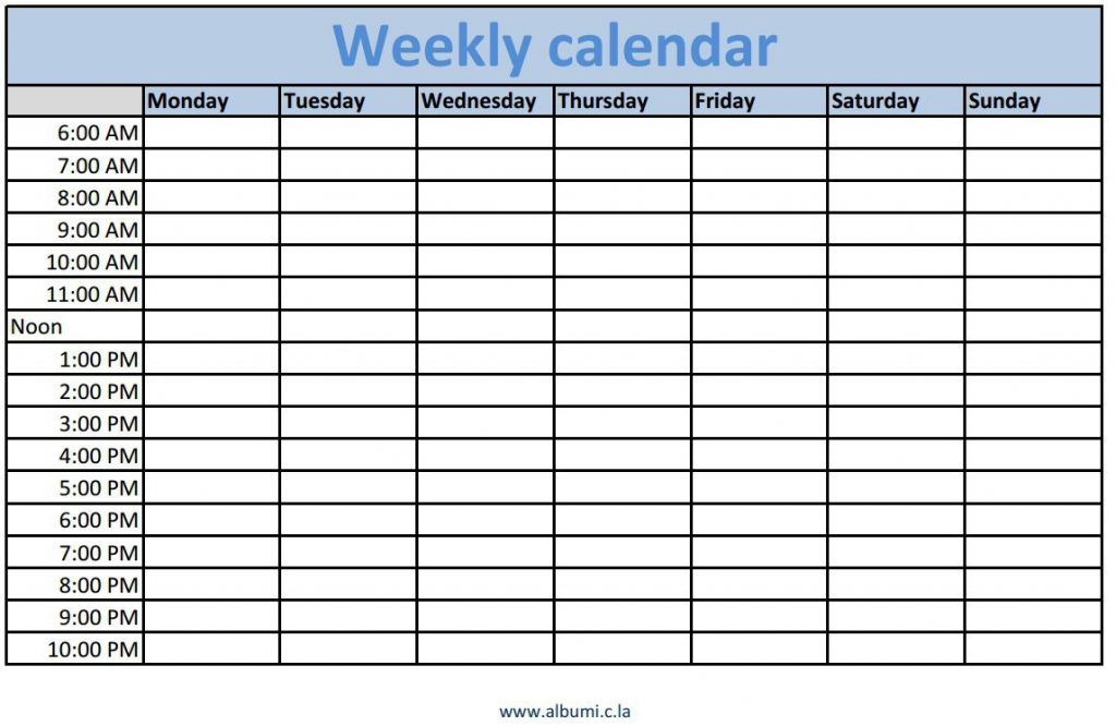 Weekly Calendar With Time Slots Printable Year Calendar