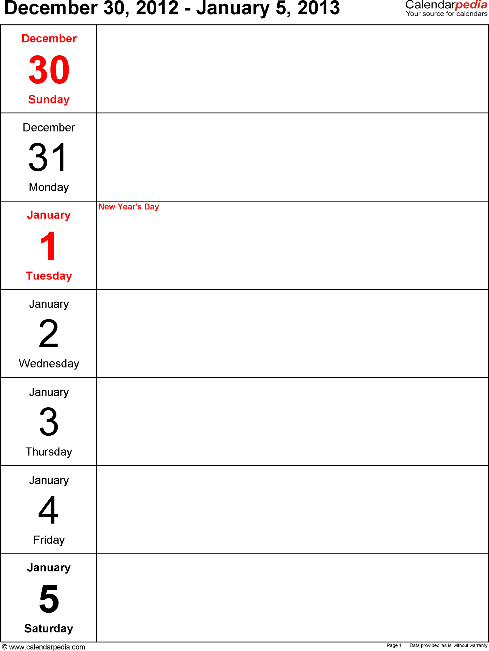 Weekly Calendars 2013 For Excel 4 Free Printable Templates