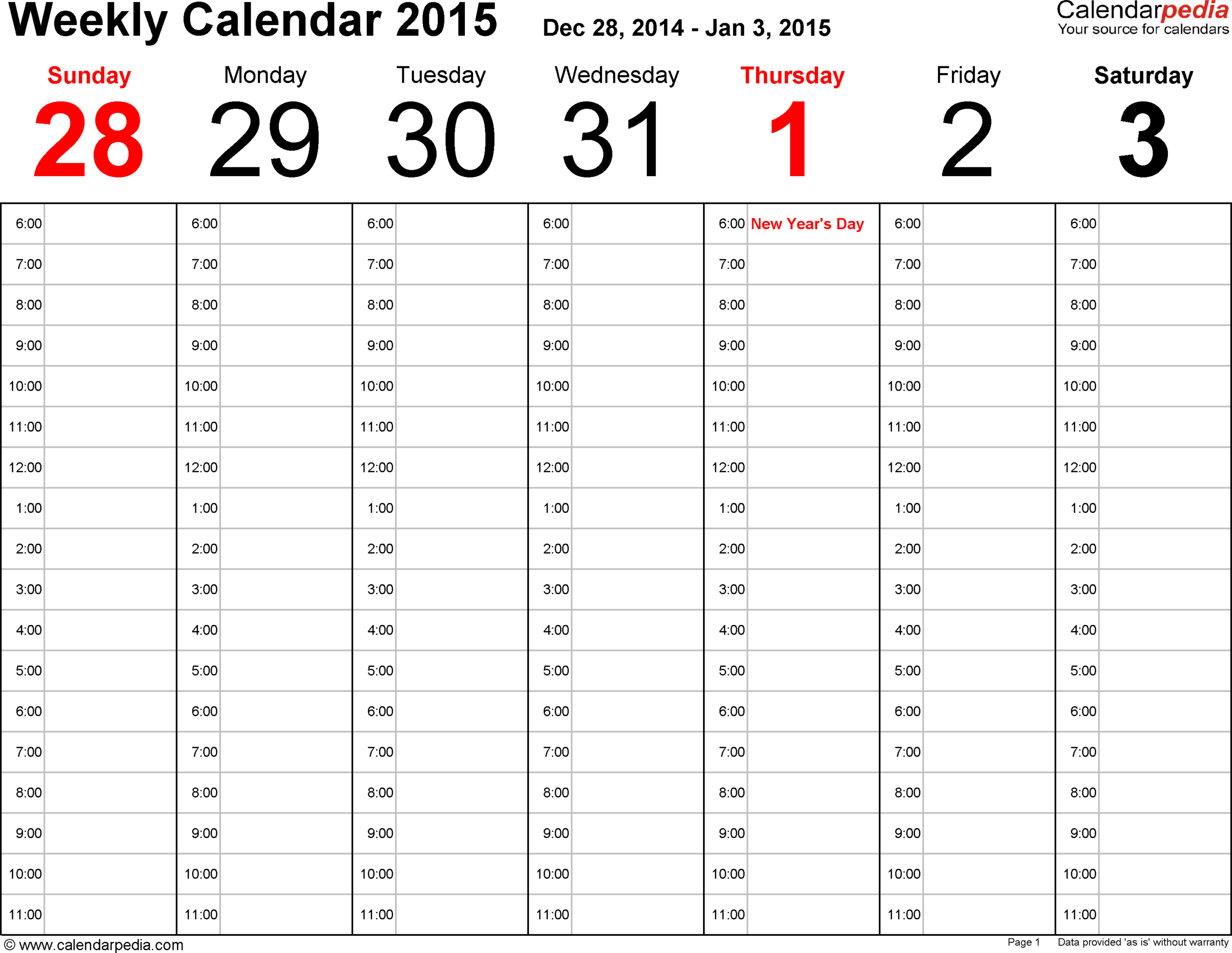 Weekly Calendars 2015 For Word 12 Free Printable Templates