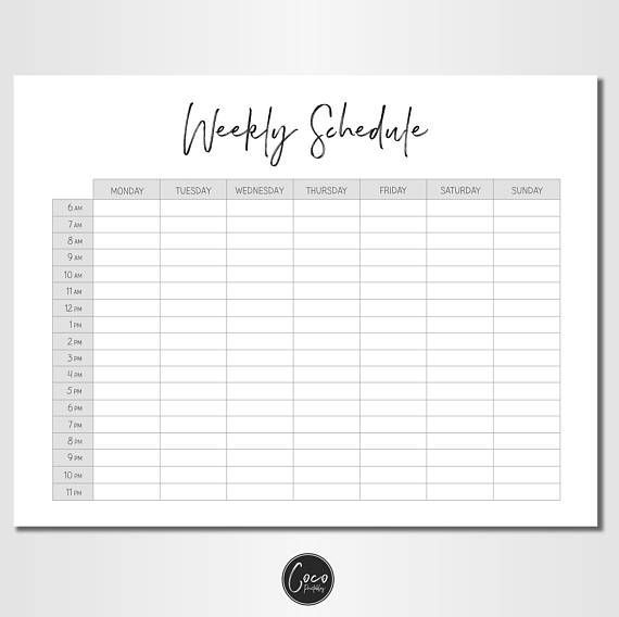 weekly planner printable, letter size, a4, hourly planner