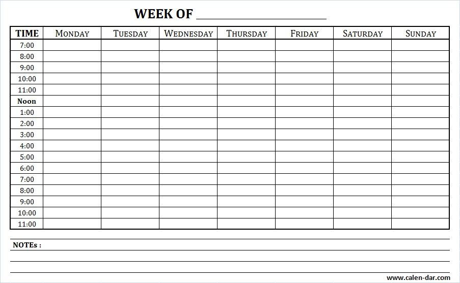 weekly schedule printable with times and notes in 2021