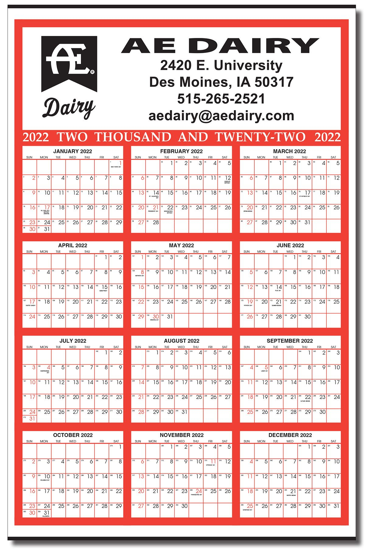 year at a glance calendar: calendar company