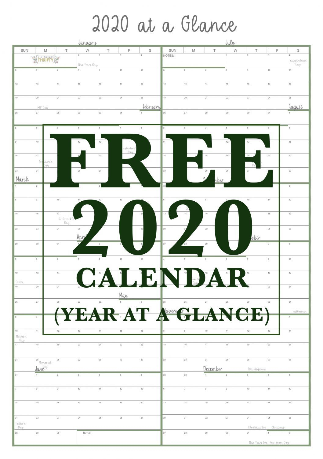 year at a glance free printable calendar | all things