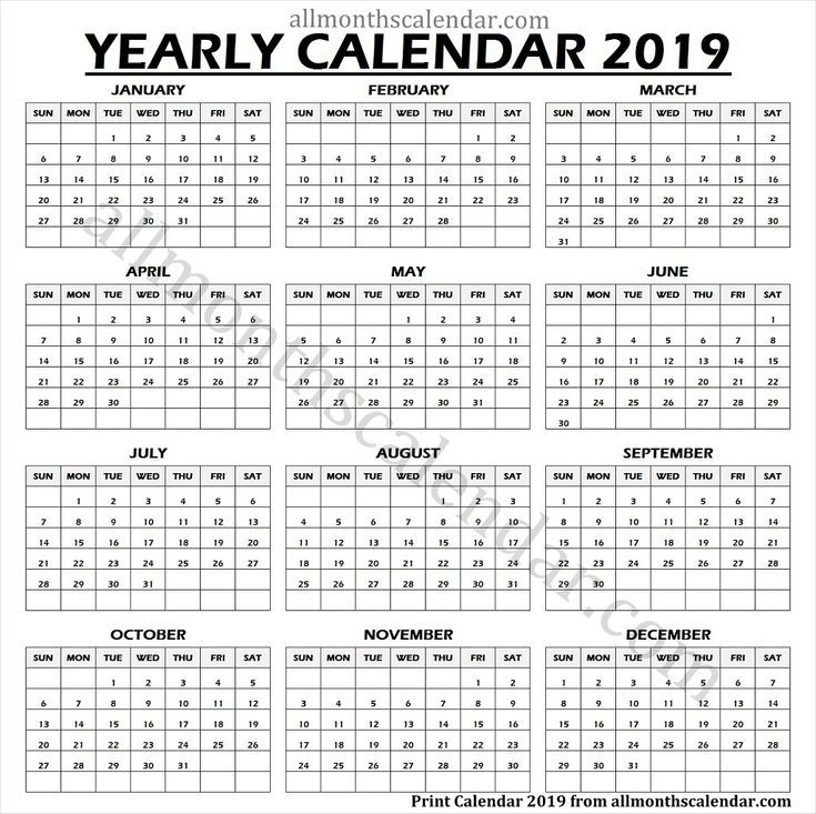 Year Calendar 2019 One Page | Calendar Printables, Free