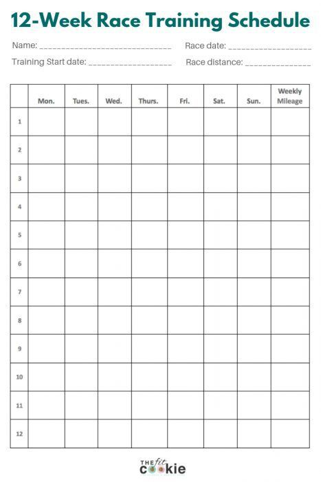 12 Week Blank Printable Race Training Schedule • The Fit