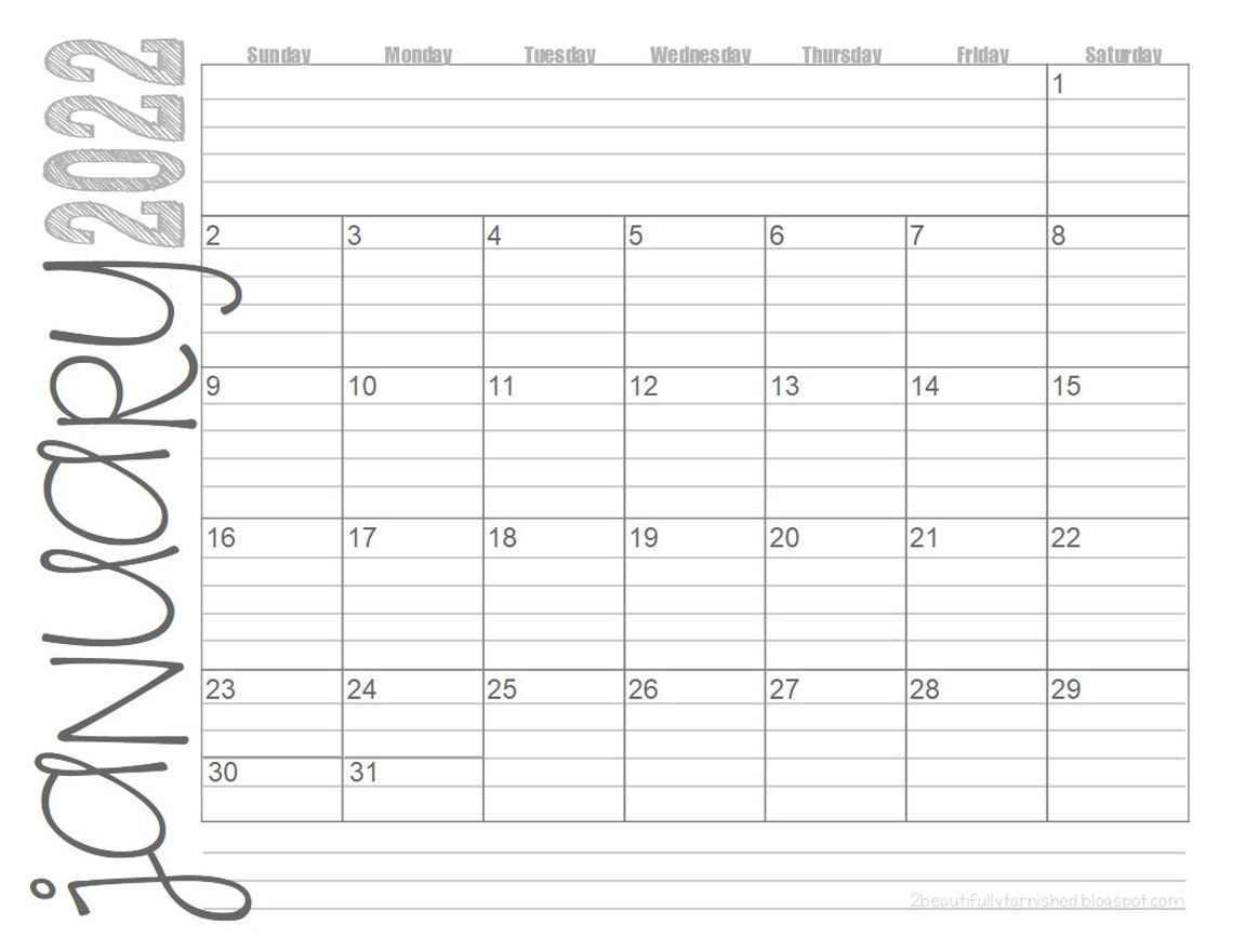 2022 lined monthly calendars 8 5x11 landscape jan dec | etsy