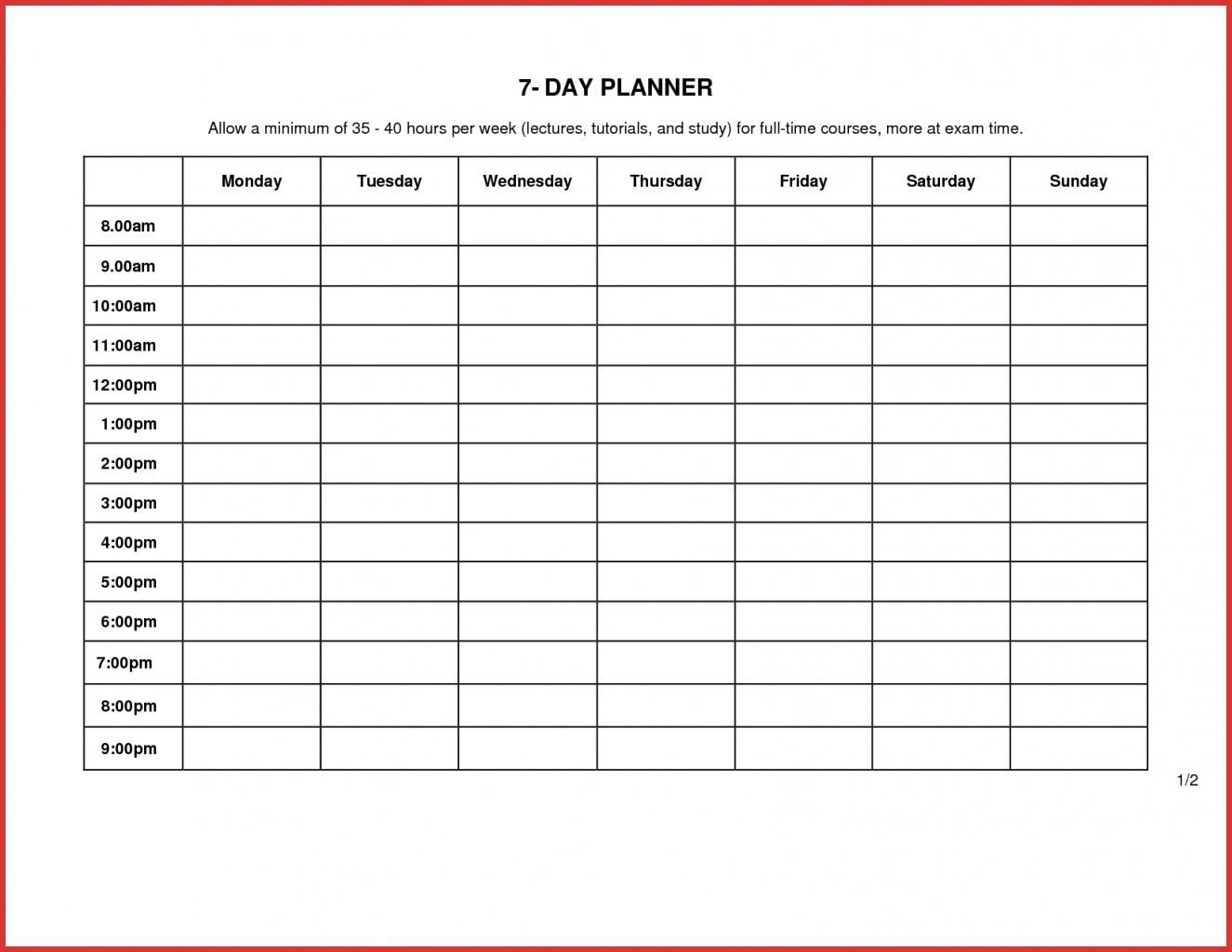 7 Day Calendar Template Word | Weekly Calendar Template, Weekly Planner