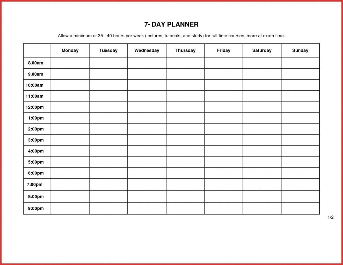 7 day calendar template word | weekly calendar template, weekly planner