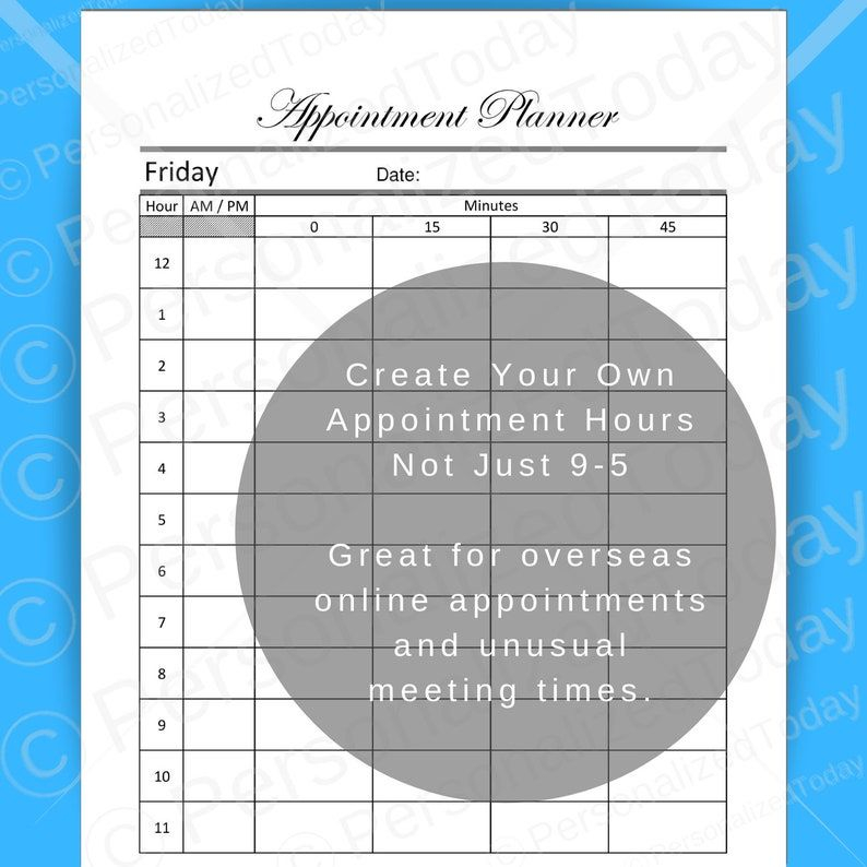 appointment booking printable 15 minute time slots