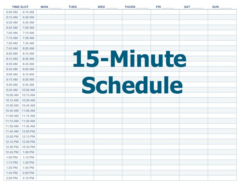 Appointment Schedule Template 15 Minute Increments | Printable Schedule