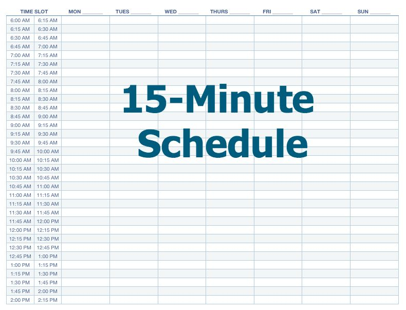 appointment schedule template 15 minute increments | printable schedule