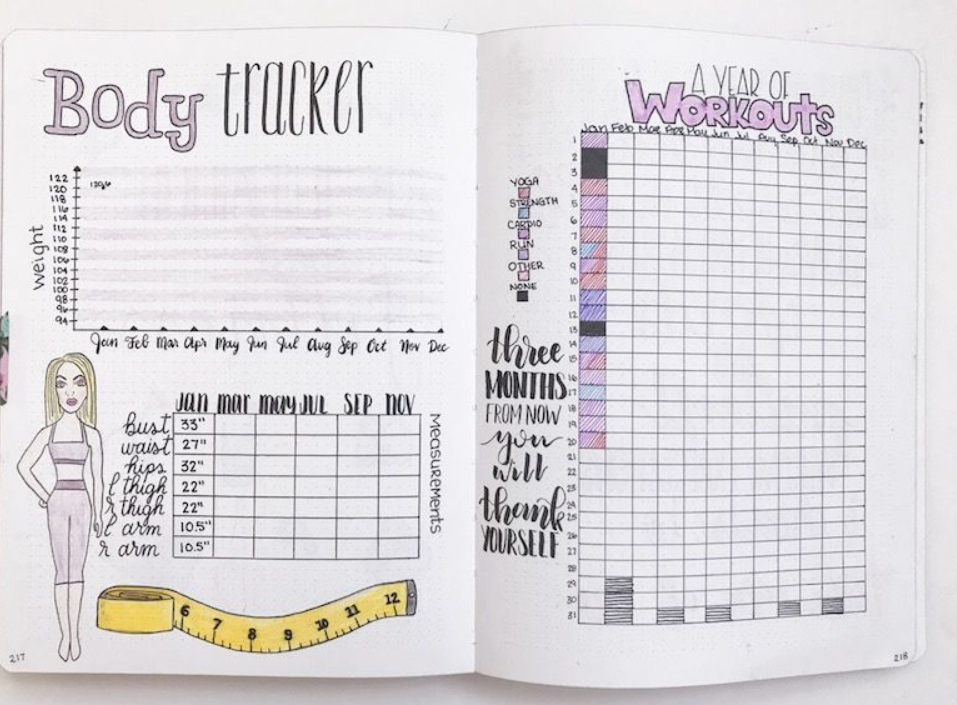 bullet journal layout templates fitnes | 2019 calendar printable