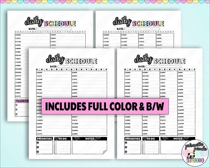 daily schedule printable 15 30 minute increment timetable | etsy