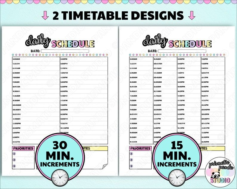 daily schedule printable 15 30 minute increment timetable | etsy