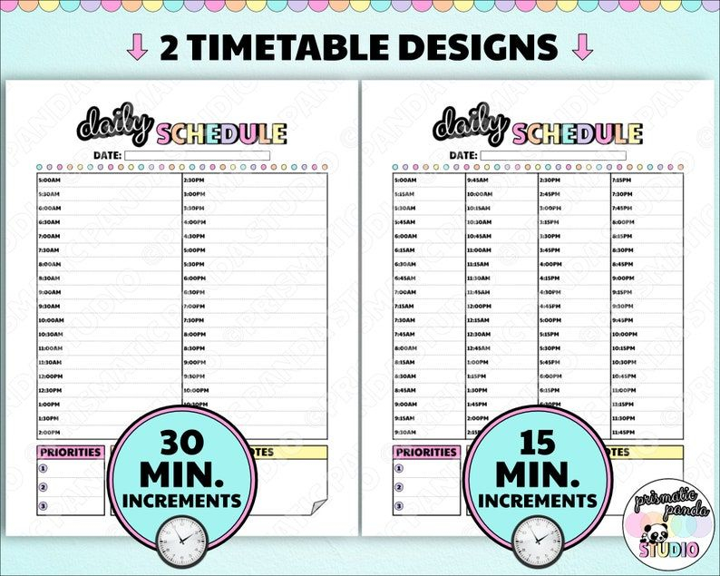 Daily Schedule Printable 15 30 Minute Increment Timetable | Etsy