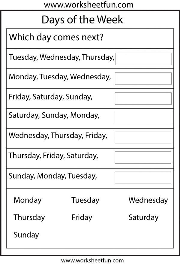 Days Of The Week 1 Worksheet / Free Printable Worksheets