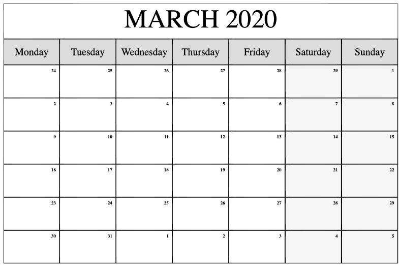 Editable March 2020 Calendar | Calendar Template, Monthly Calendar