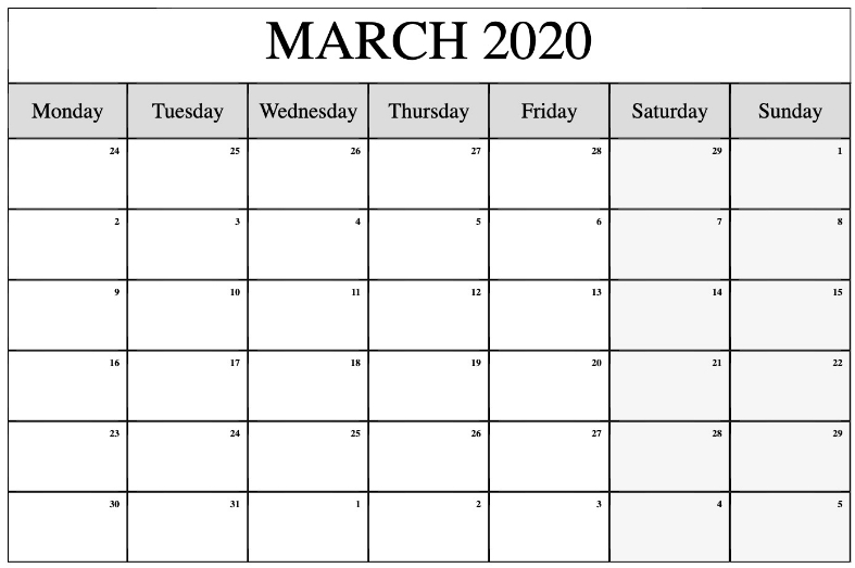 editable march 2020 calendar | calendar template, monthly calendar