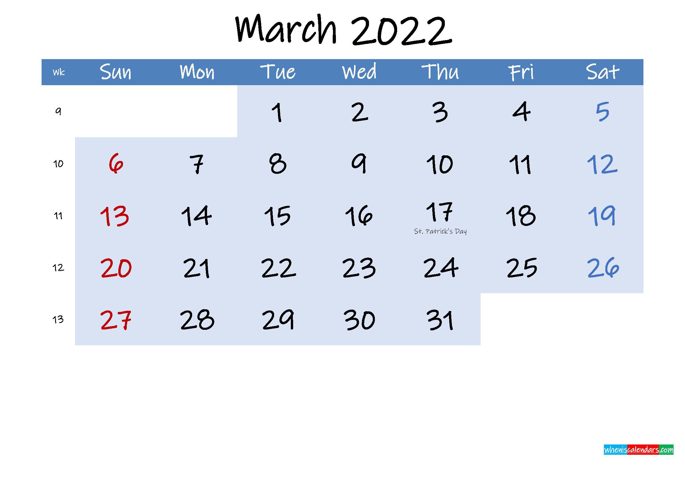 free march 2022 monthly calendar pdf template ink22m183