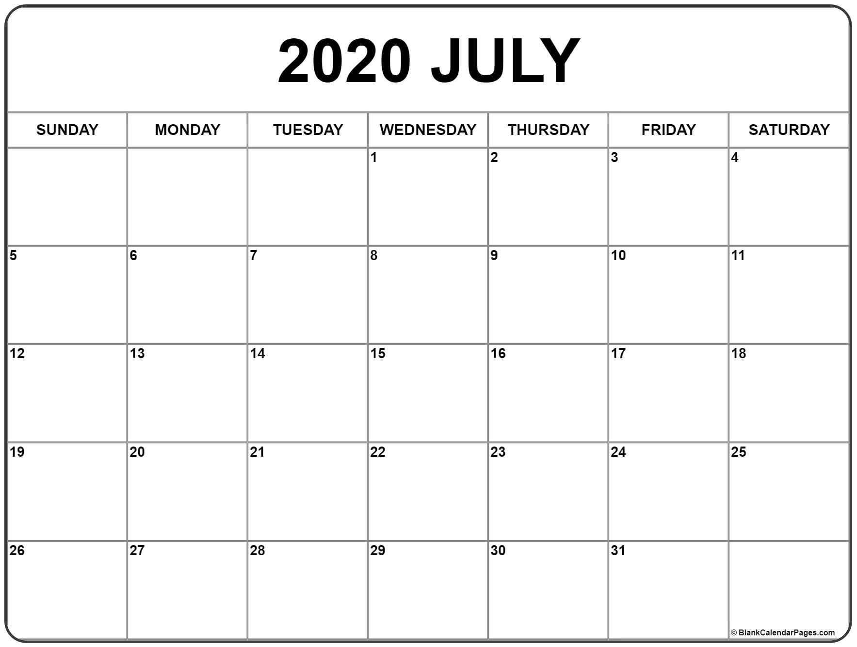 free printable july 2020 calendar monthly template