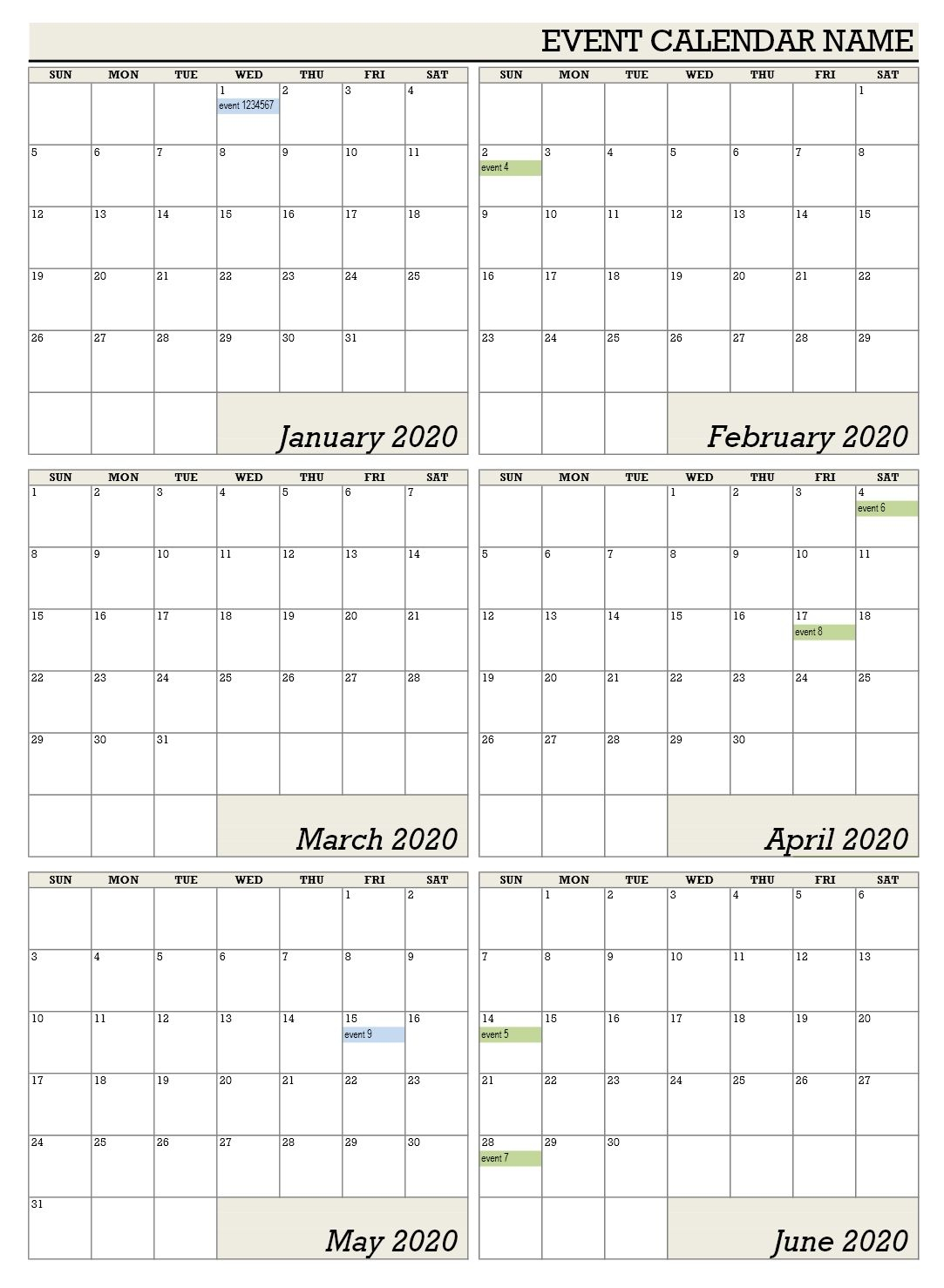 free six monthly calendar template