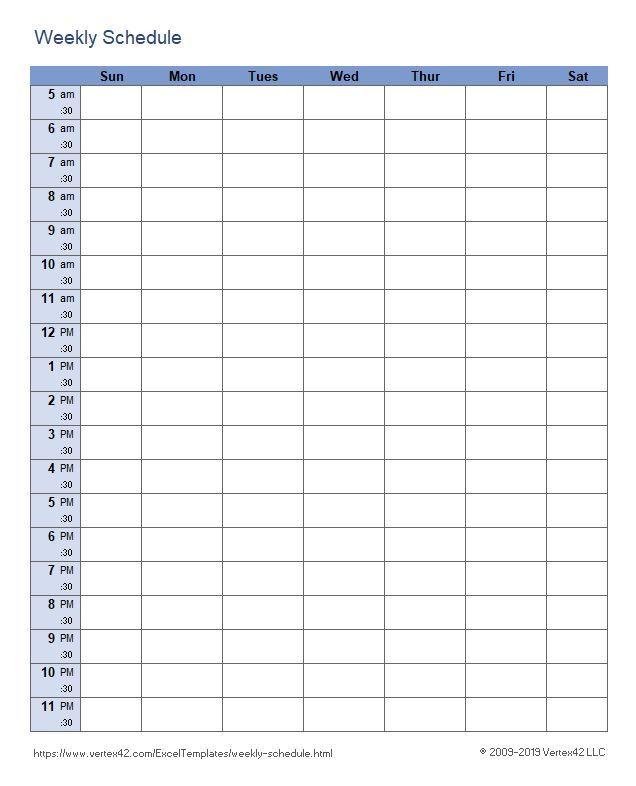 get the weekly schedule (30 minute intervals) for google sheets