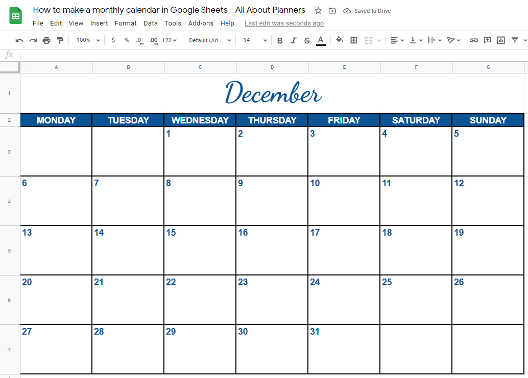 how to make a monthly calendar printable using google sheets (online