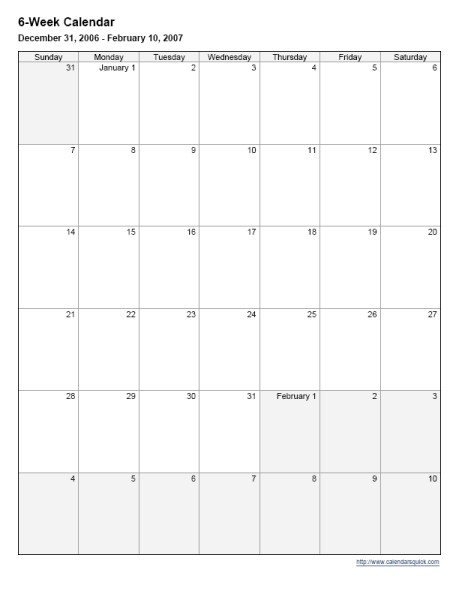 Lovely 6 Week Printable Calendar | Free Printable Calendar Monthly