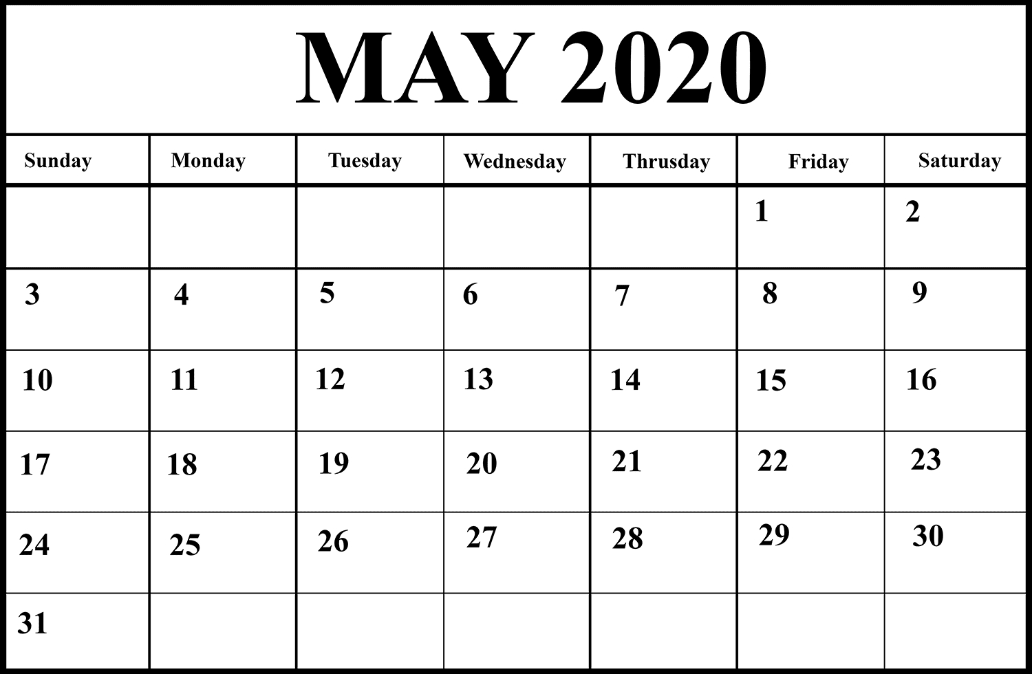 May Calendar 2020 Word | Calendar Printables, Online Calendar, Calendar