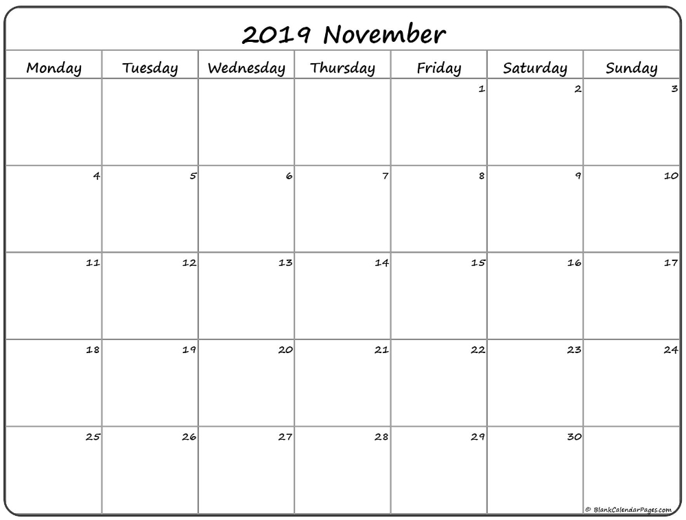 November 2019 Monday Start Calendar | Calendar Printables, August