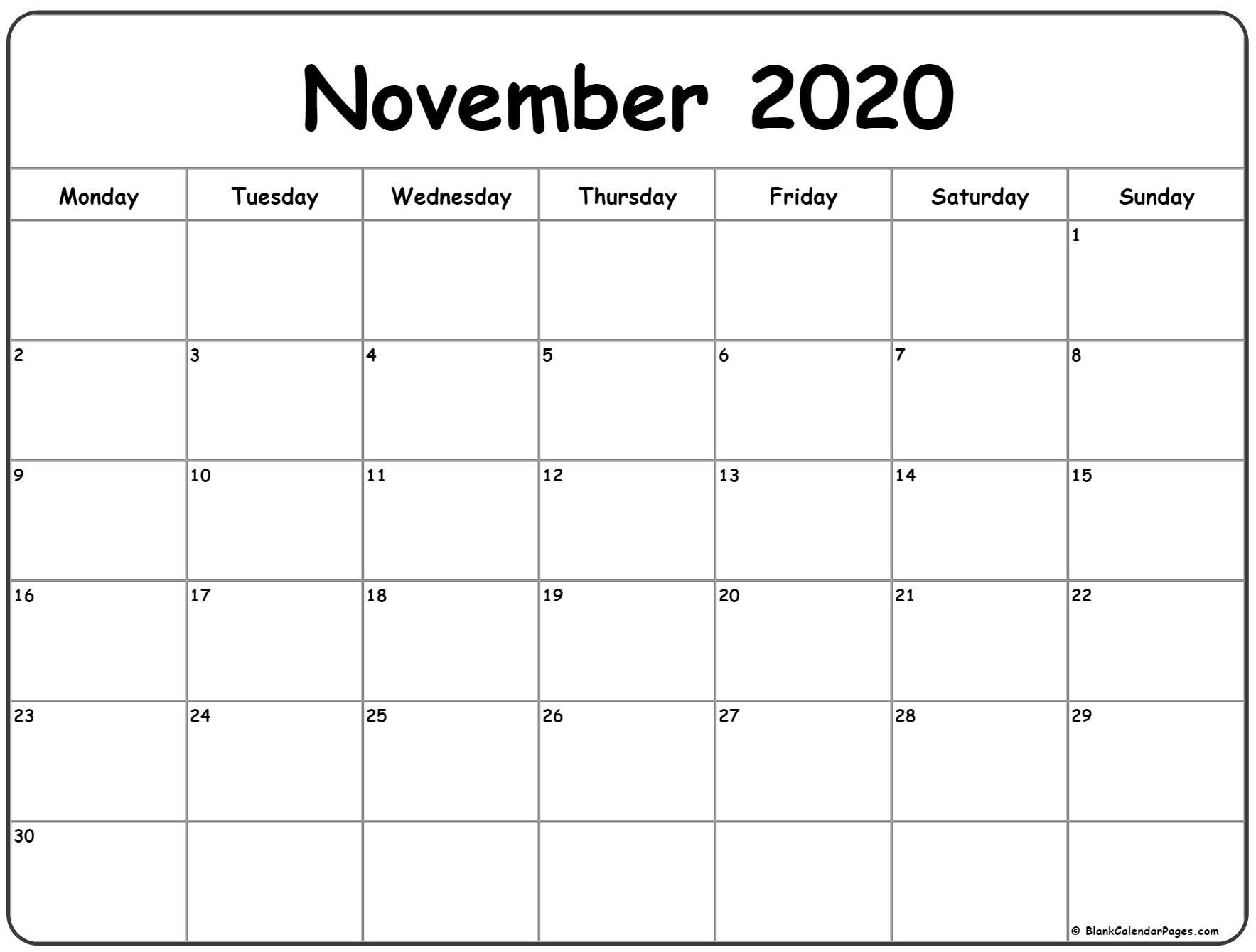 November 2020 Monday Calendar | Monday To Sunday | Calendar Template
