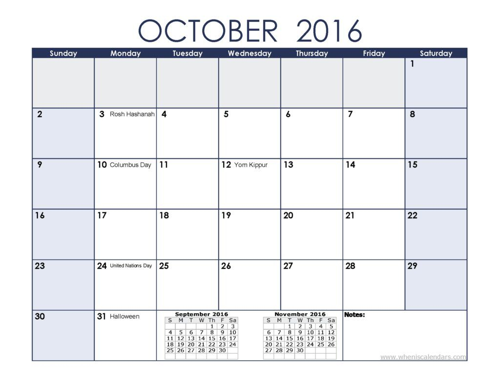 October 2016 Calendar Printable With Holidays | Templates Free Printable